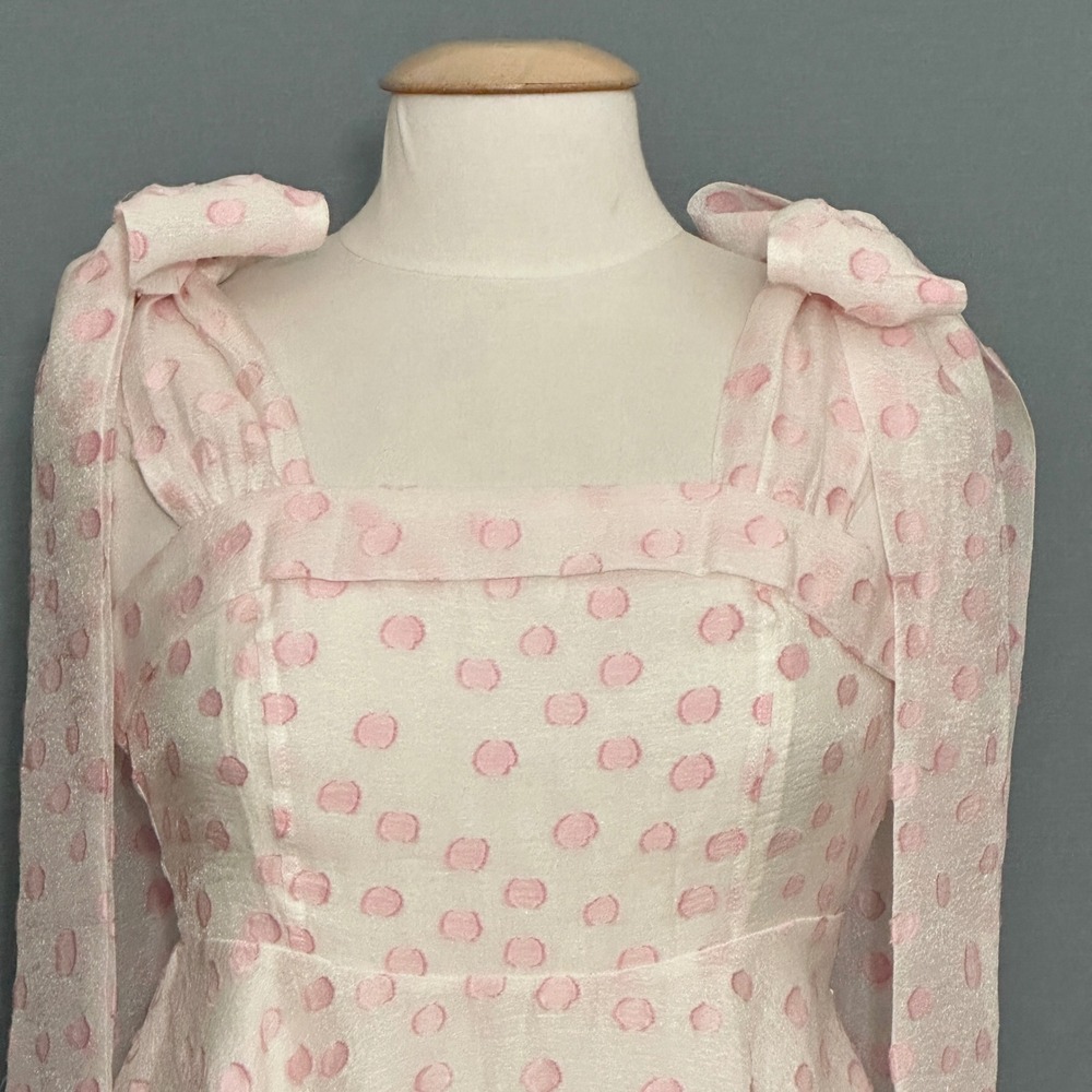 Mable Women Dress M White Pastel Pink Polka Dot Organza Mini Coquette Soft Girl - Picture 3 of 14
